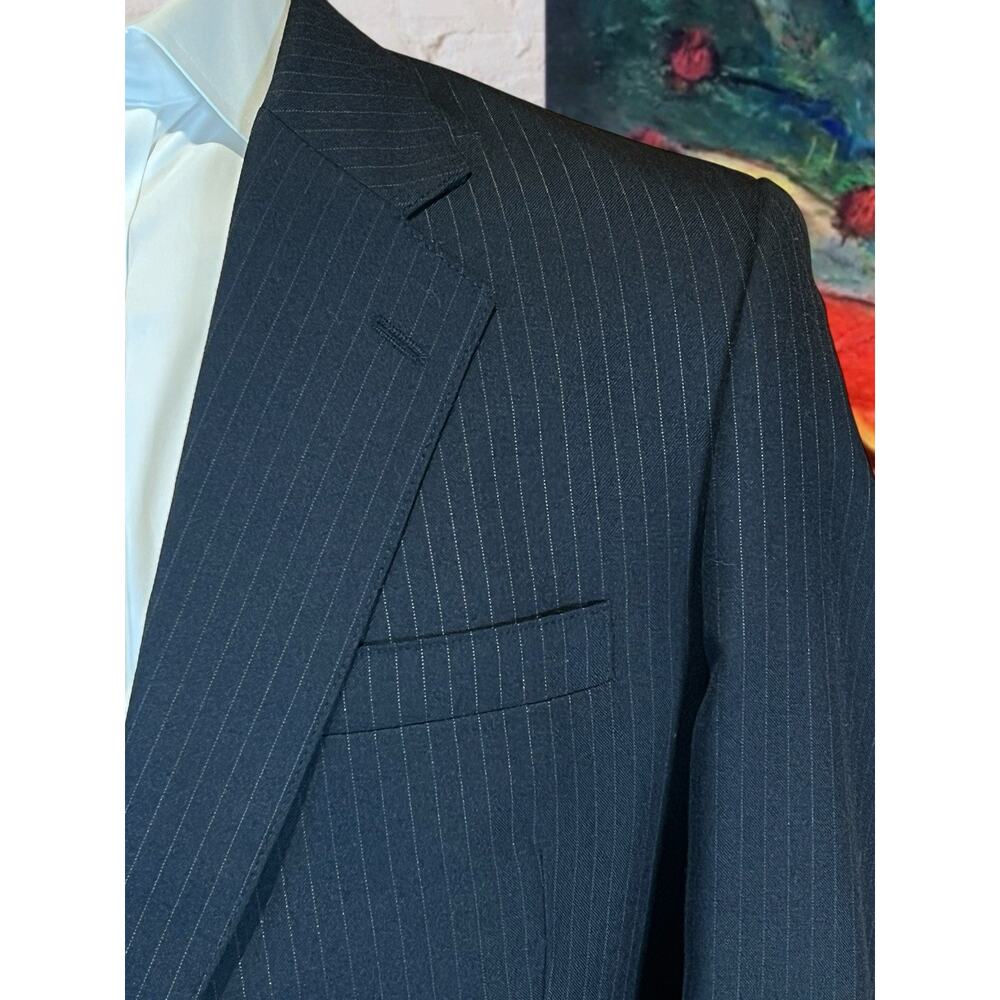 Vintage English Manor 42L 36x31 Navy Blue Pinstripe Suit Light Flannel Finish - Picture 4 of 16